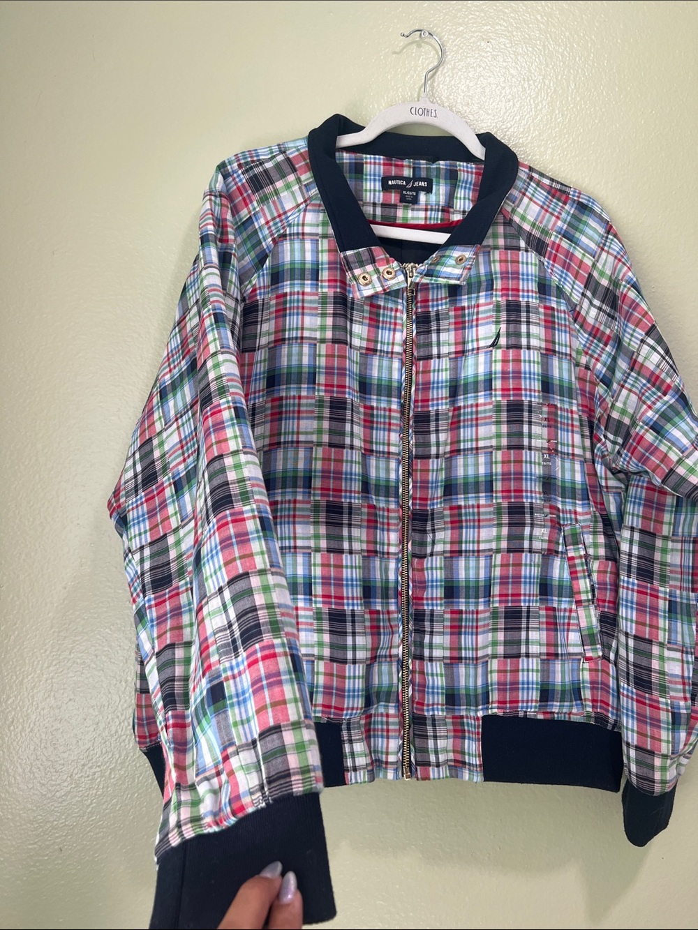 Nautica Plaid Jacket with Red Blue Green Accents